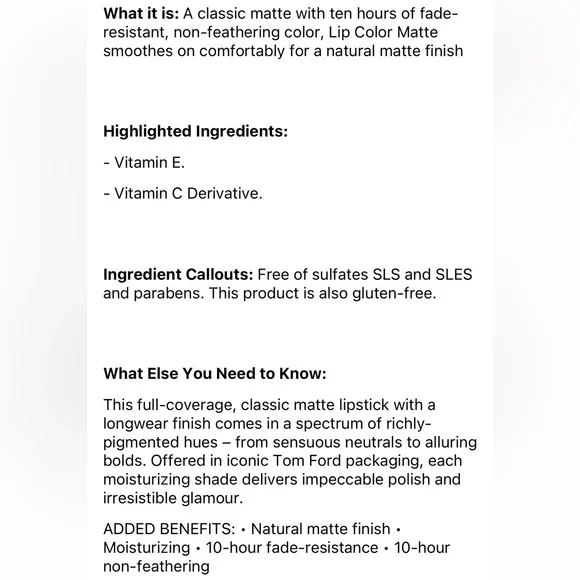 🌟SOLD🌟TOM FORD Lip Color Matte Lipstick in 01 Insatiable Deluxe Mini 1 g - Picture 9 of 9